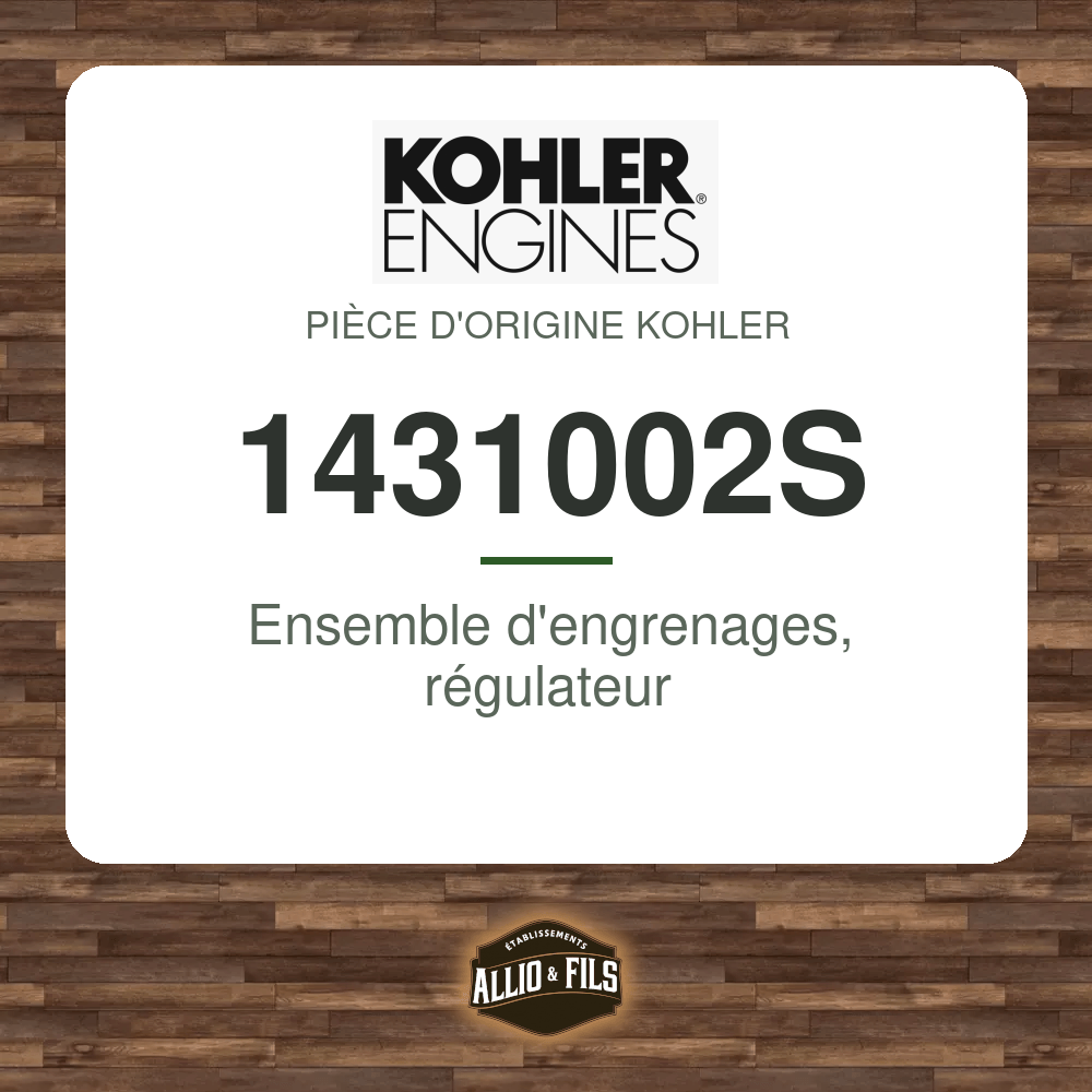 Ensemble d'engrenages, régulateur - Kohler 1431002S