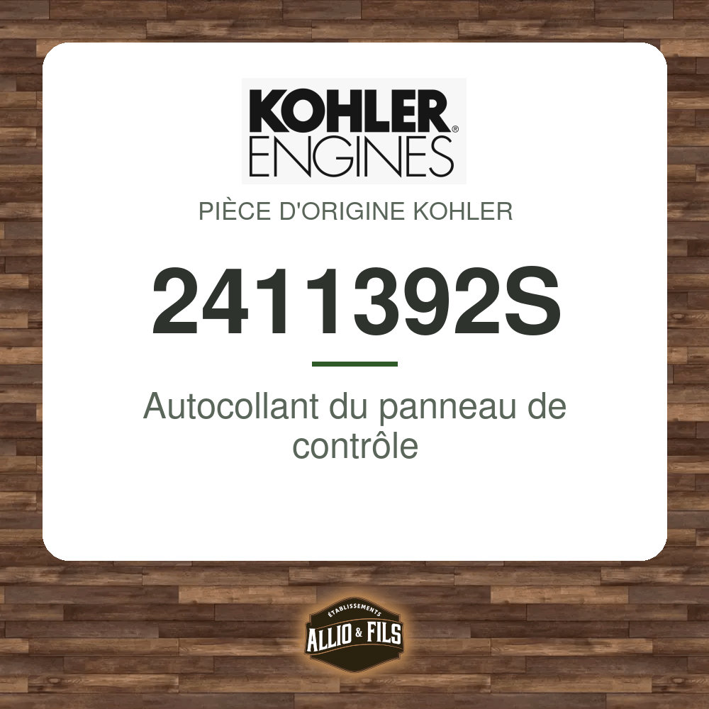 Autocollant du panneau de contrôle - Kohler 2411392S