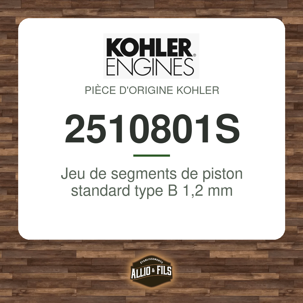 Jeu de segments de piston standard type B 1,2 mm - Kohler 2510801S
