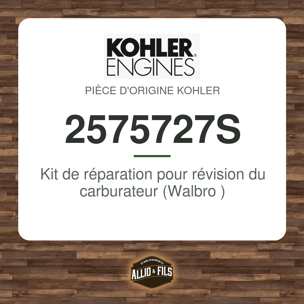 Kit de réparation pour révision du carburateur (Walbro ) - Kohler 2575727S