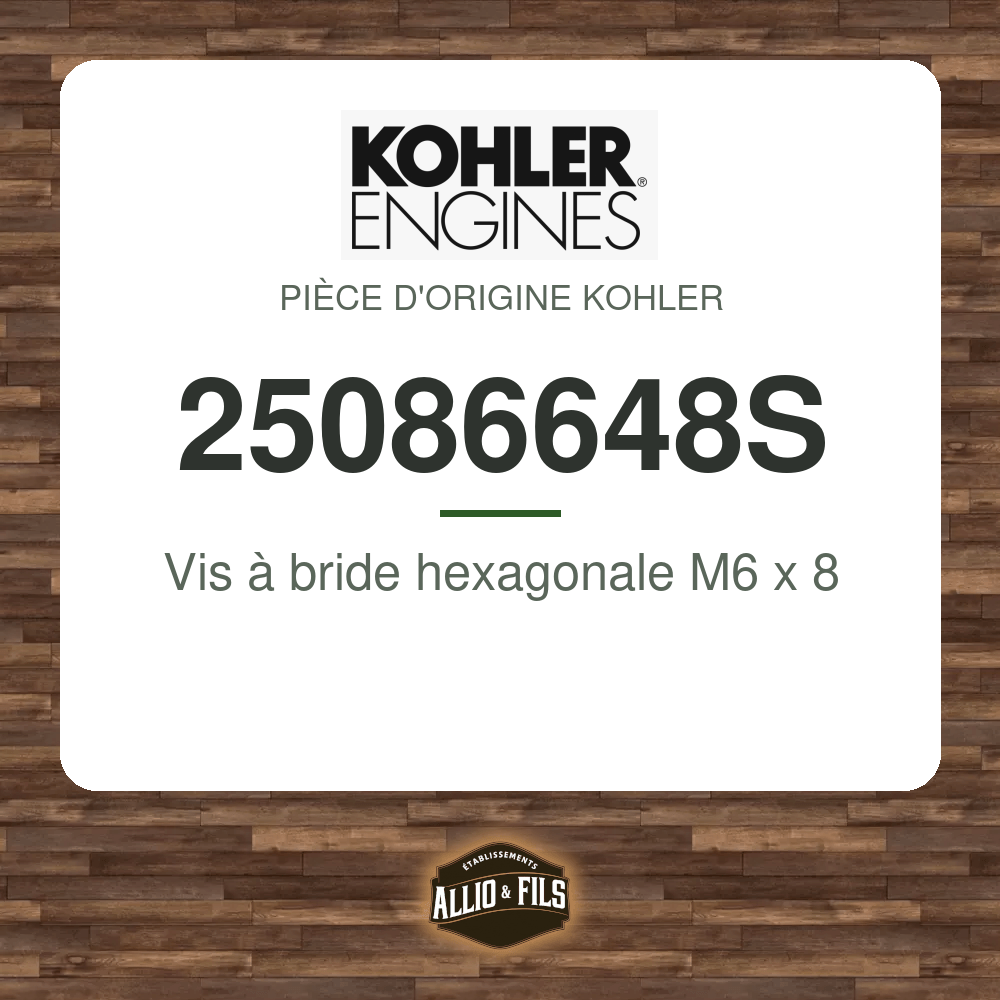Vis à bride hexagonale M6 x 8 - Kohler 25086648S