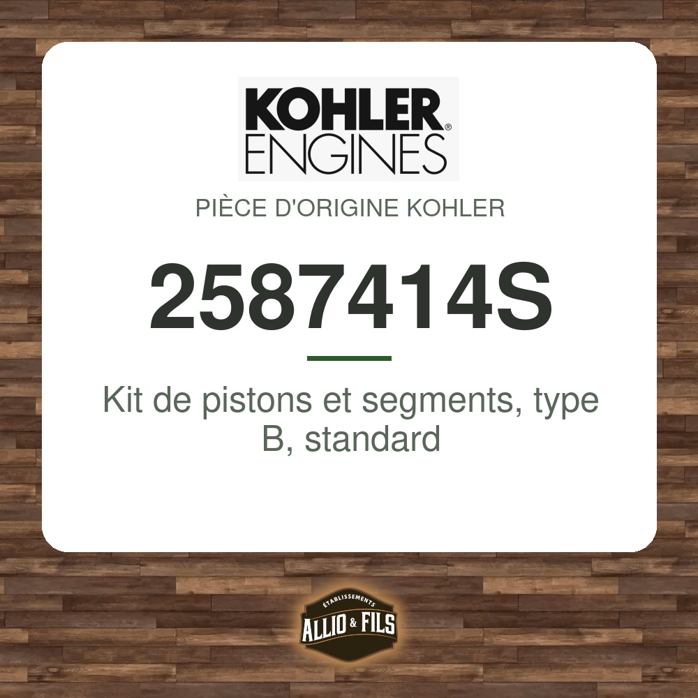 Kit de pistons et segments, type B, standard - Kohler 2587414S
