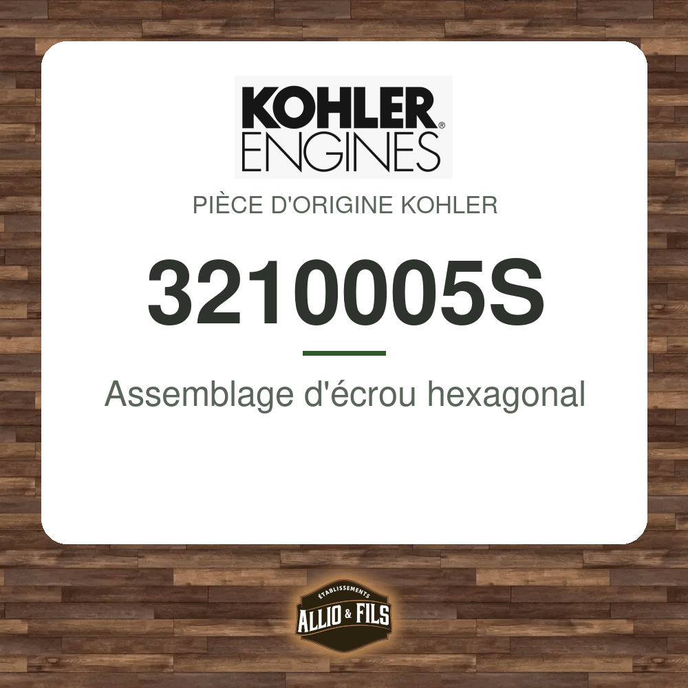 Assemblage d'écrou hexagonal - Kohler 3210005S