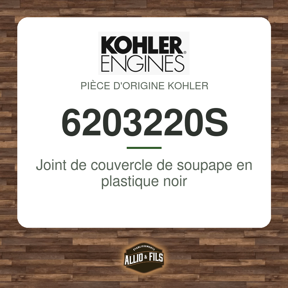 Joint de couvercle de soupape en plastique noir - Kohler 6203220S