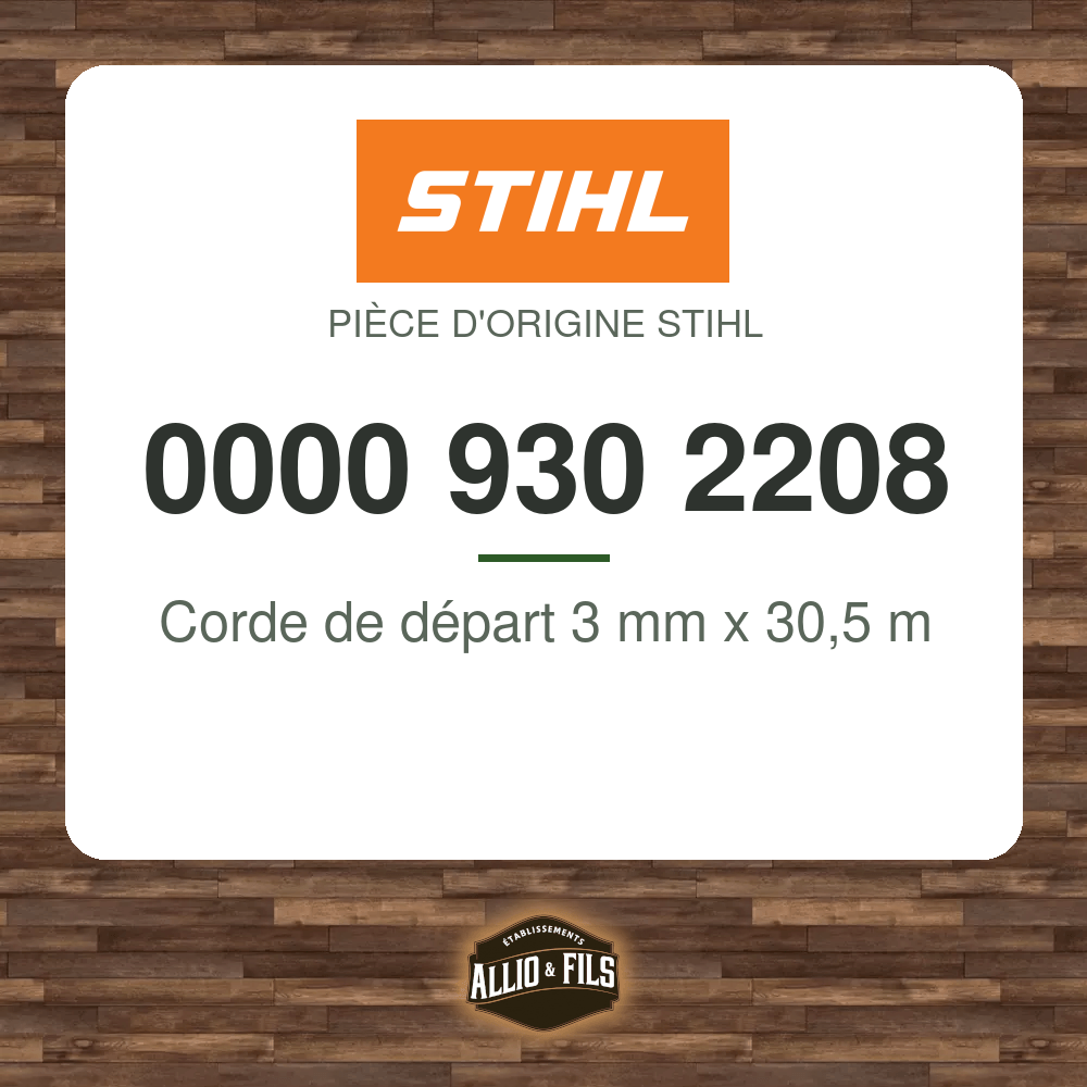 Corde de départ 3 mm x 30,5 m - Stihl 0000 930 2208