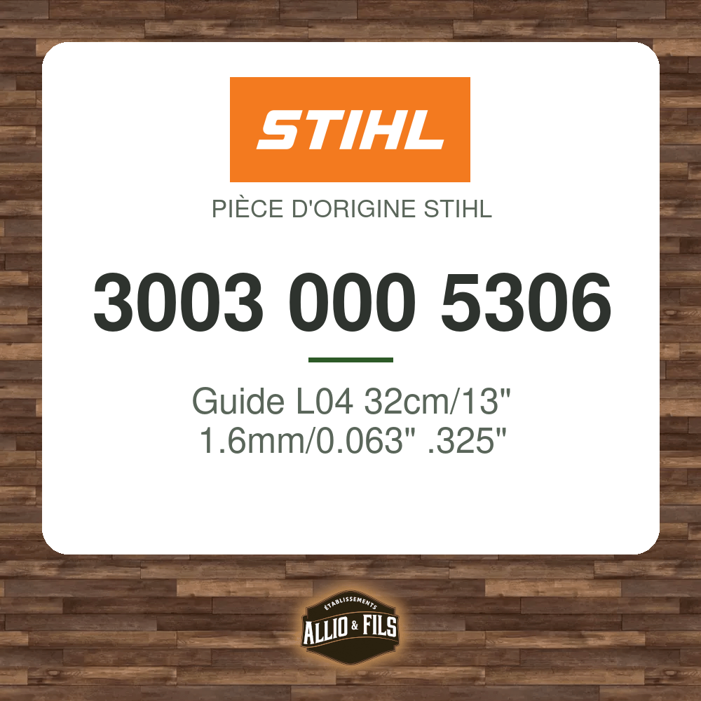 Guide L04 32cm/13" 1.6mm/0.063" .325" - Stihl 3003 000 5306