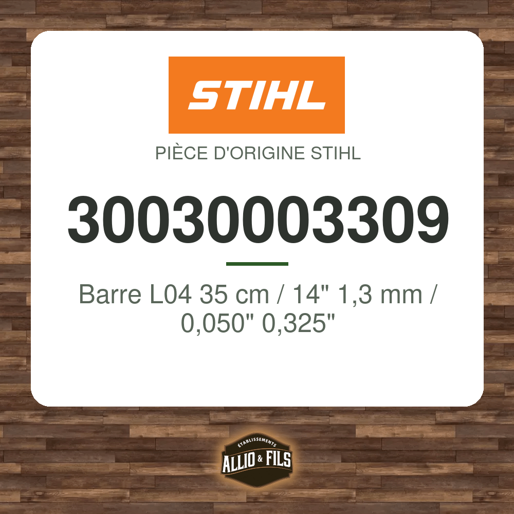 Barre L04 35 cm / 14" 1,3 mm / 0,050" 0,325" - Stihl 30030003309