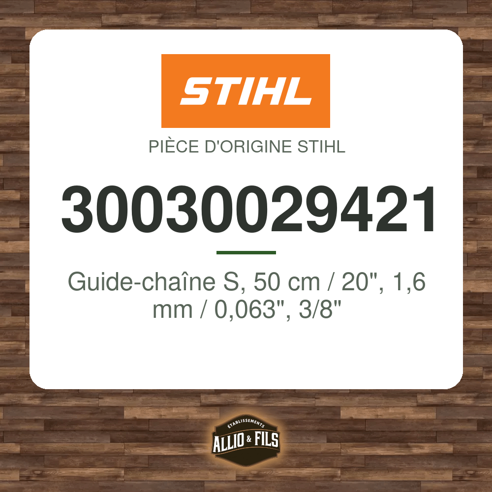 Guide-chaîne S, 50 cm / 20", 1,6 mm / 0,063", 3/8" - Stihl 30030029421