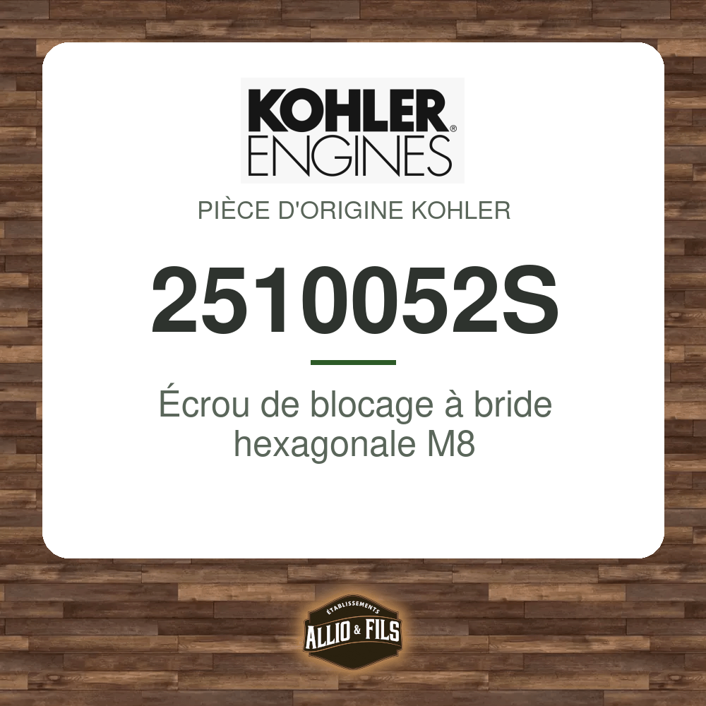 Écrou de blocage à bride hexagonale M8 - Kohler 2510052S