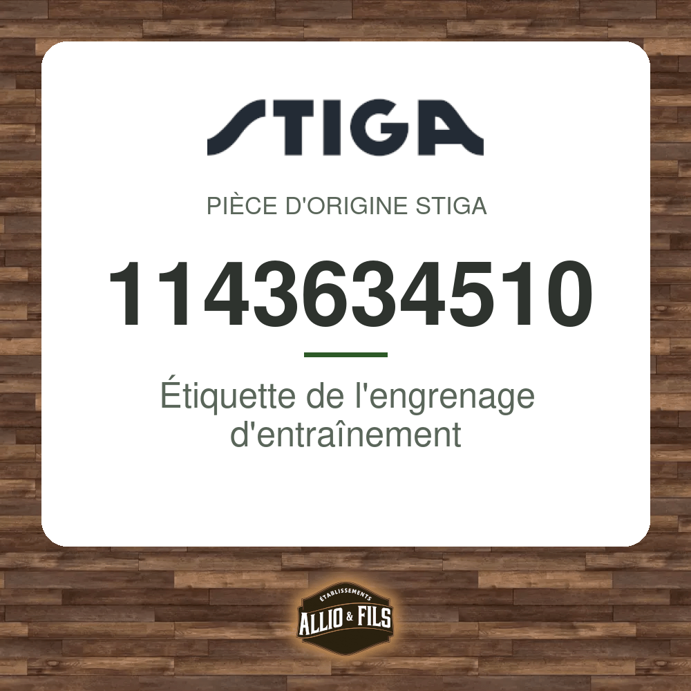 Étiquette de l'engrenage d'entraînement - Stiga 1143634510