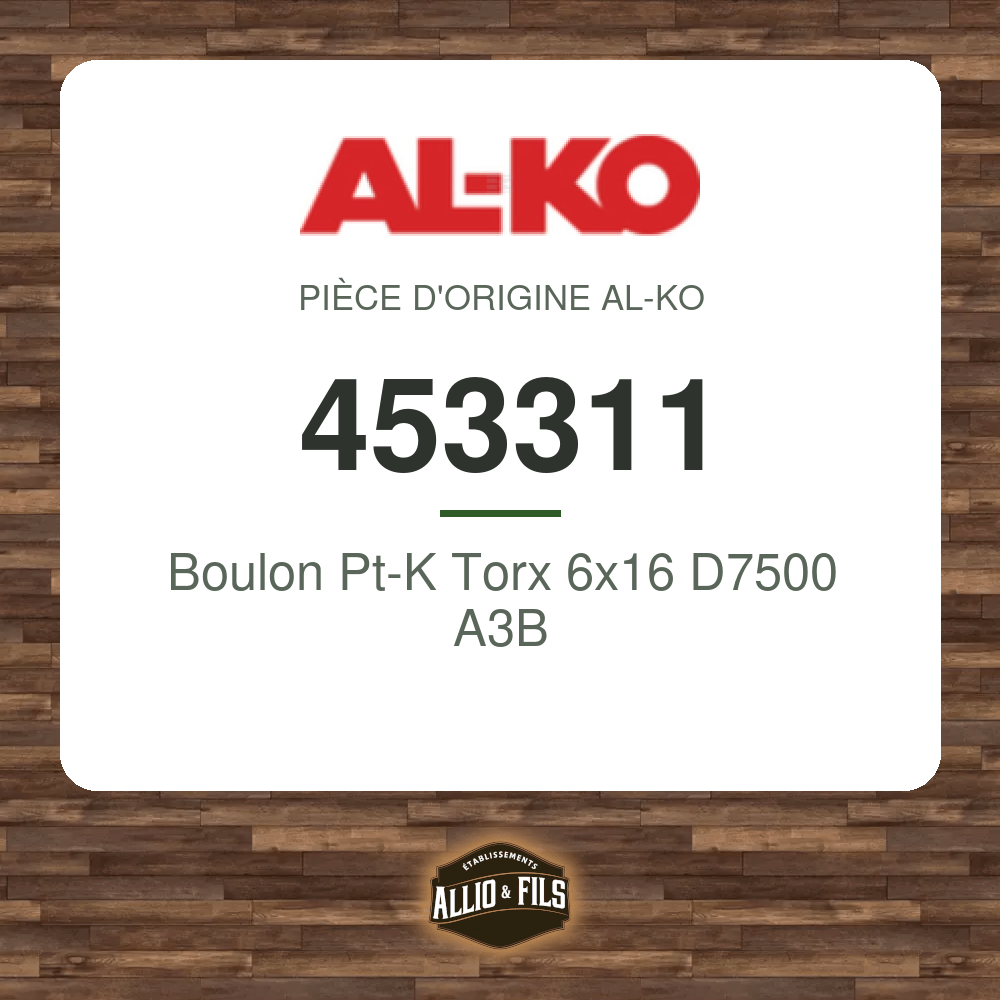 Boulon Pt-K Torx 6x16 D7500 A3B - AL-KO 453311