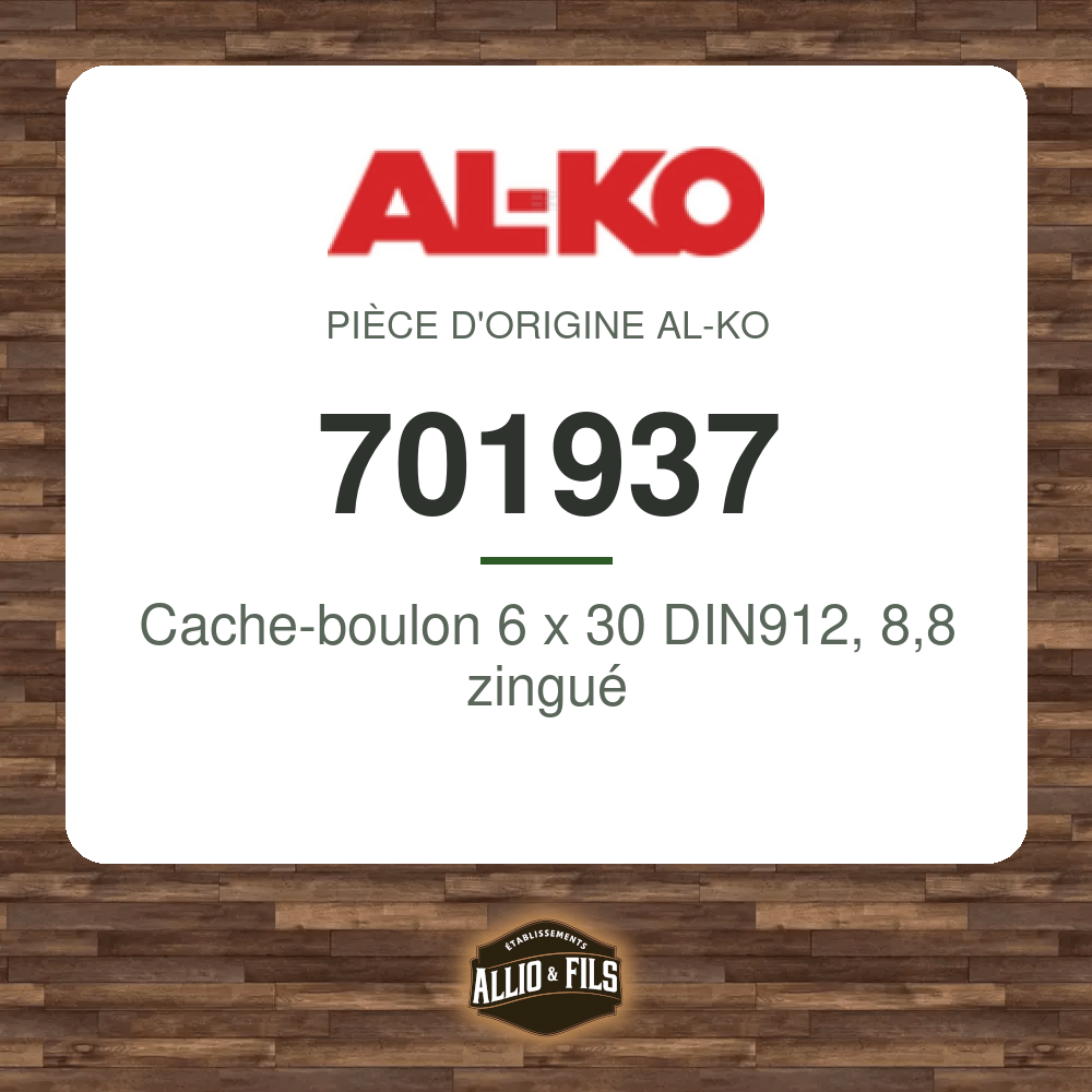 Cache-boulon 6 x 30 DIN912, 8,8 zingué - AL-KO 701937