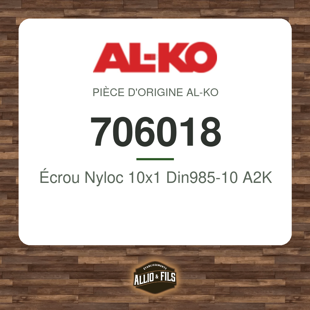 Écrou Nyloc 10x1 Din985-10 A2K - AL-KO 706018