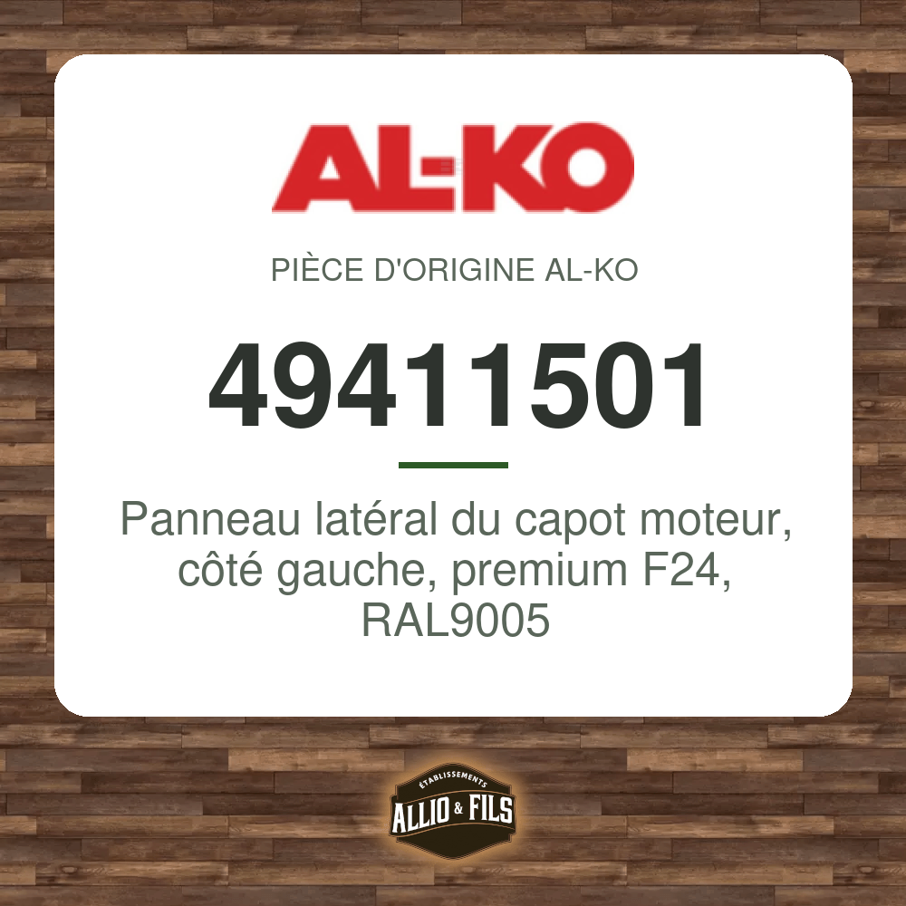 Panneau latéral du capot moteur, côté gauche, premium F24, RAL9005 - AL-KO 49411501