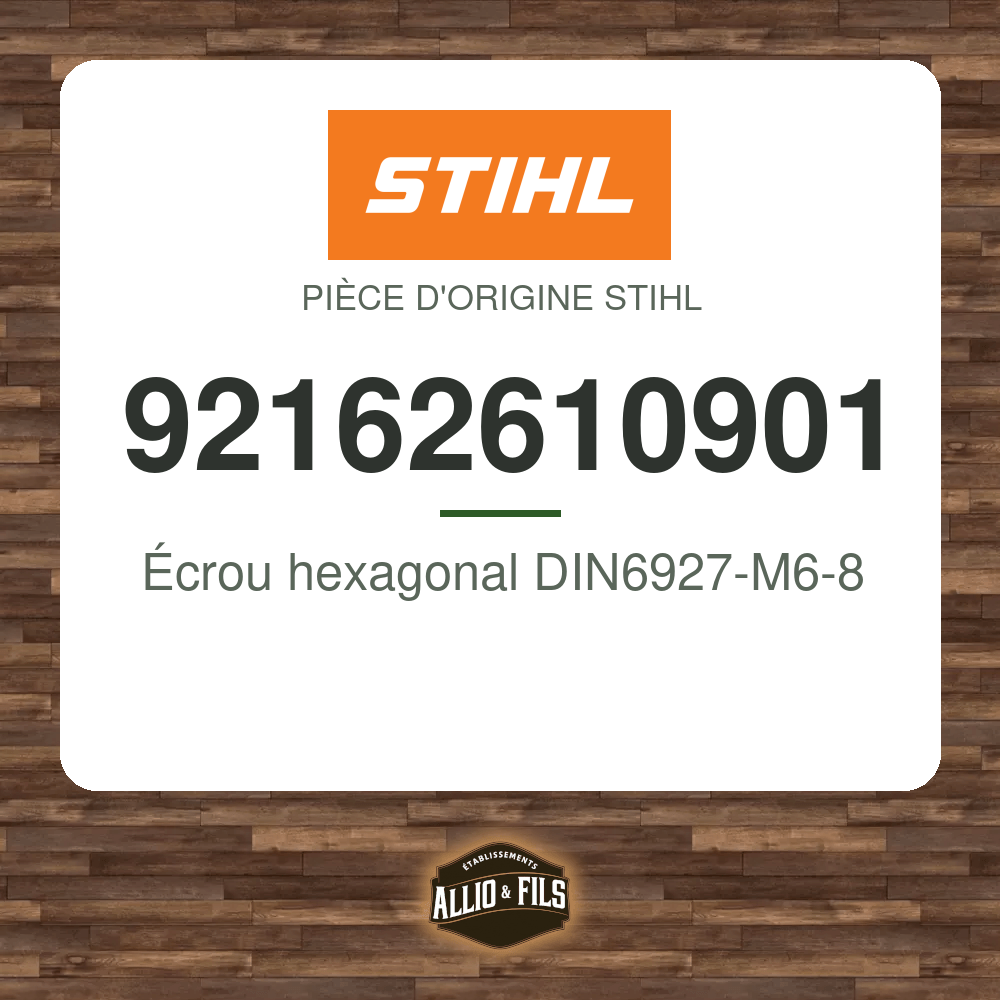 Écrou hexagonal DIN6927-M6-8 - Stihl 92162610901