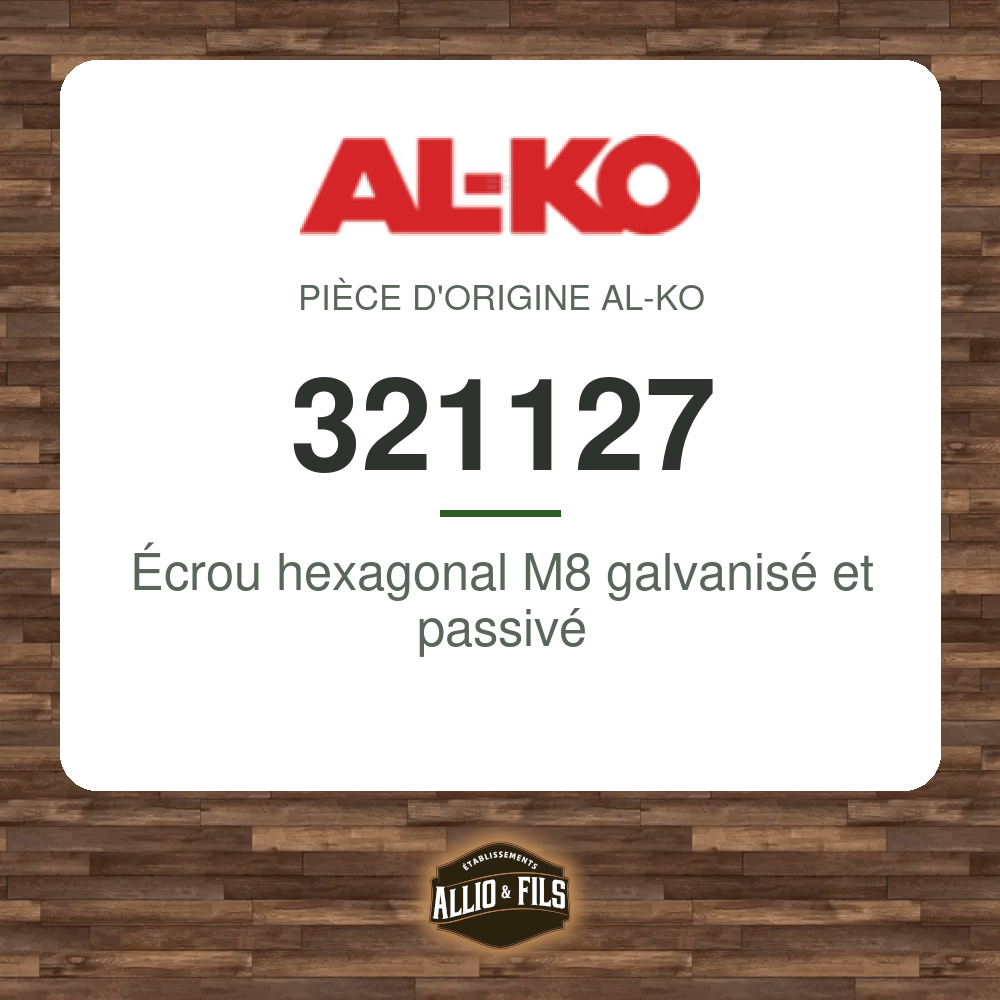 Écrou hexagonal M8 galvanisé et passivé - AL-KO 321127