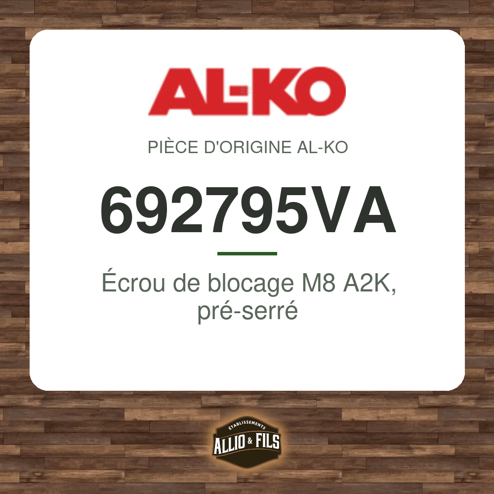 Écrou de blocage M8 A2K, pré-serré - AL-KO 692795VA