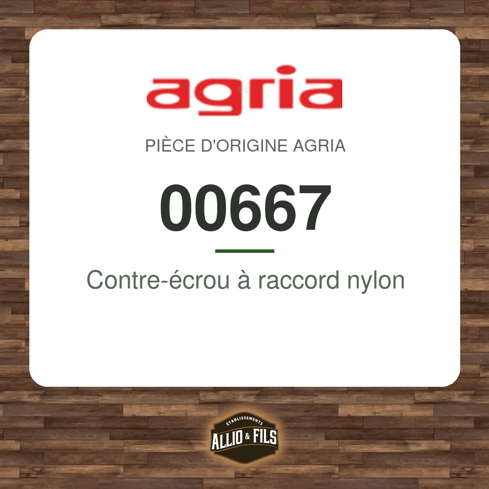 Contre-écrou à raccord nylon - Agria 00667