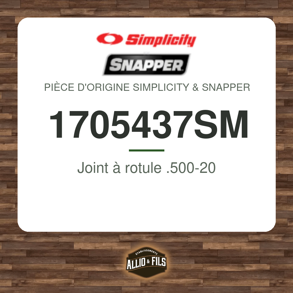 Joint à rotule .500-20 - Simplicity & Snapper 1705437SM