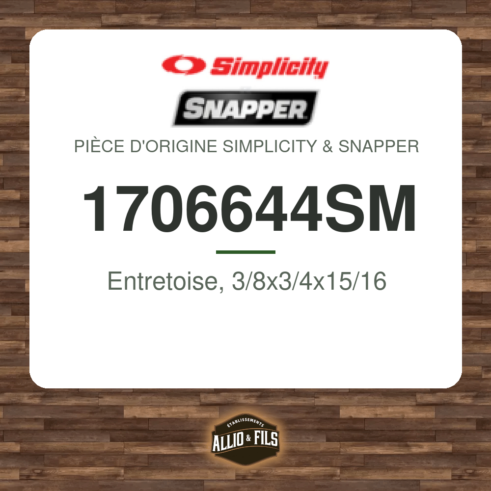 Entretoise, 3/8x3/4x15/16 - Simplicity & Snapper 1706644SM
