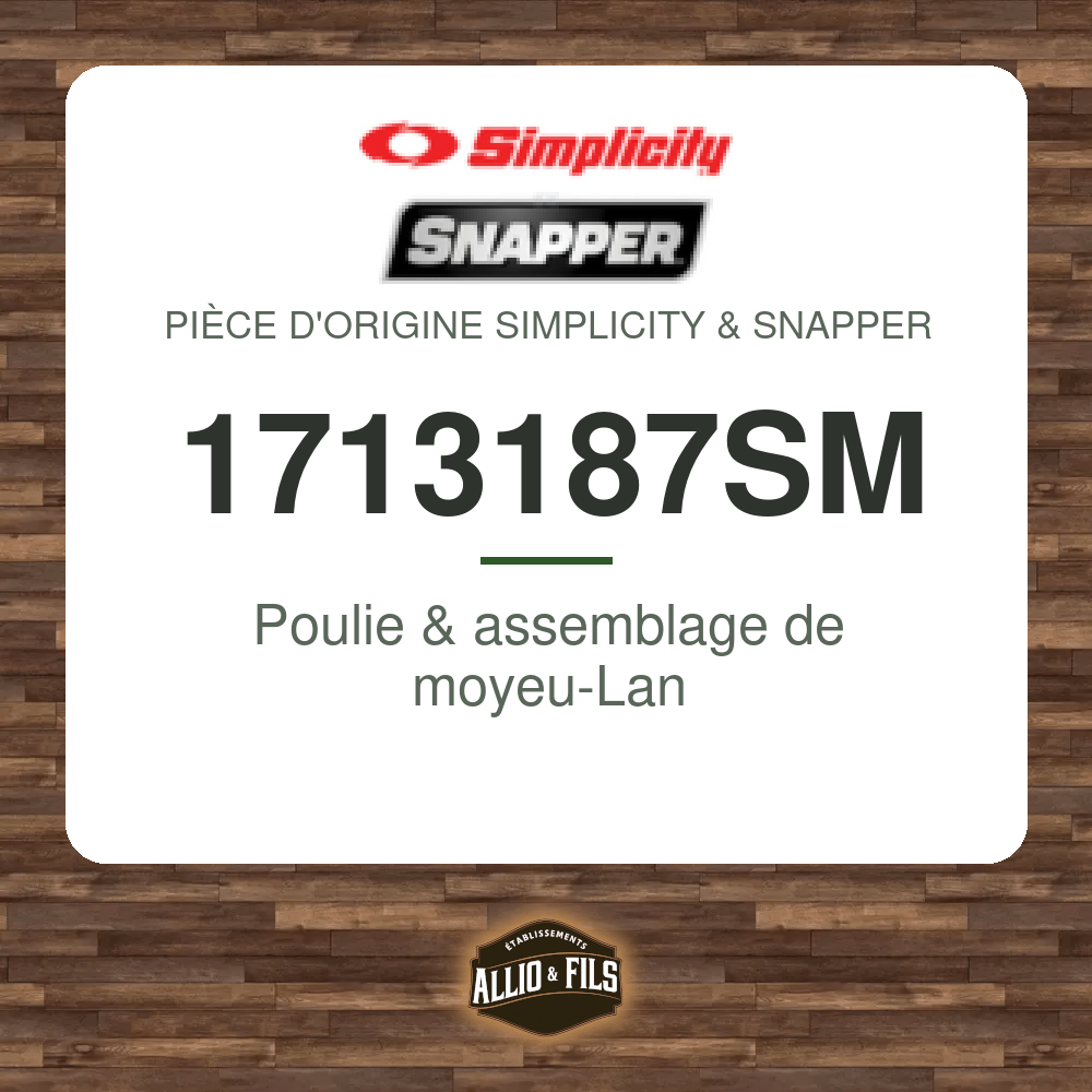 Poulie & assemblage de moyeu-Lan - Simplicity & Snapper 1713187SM