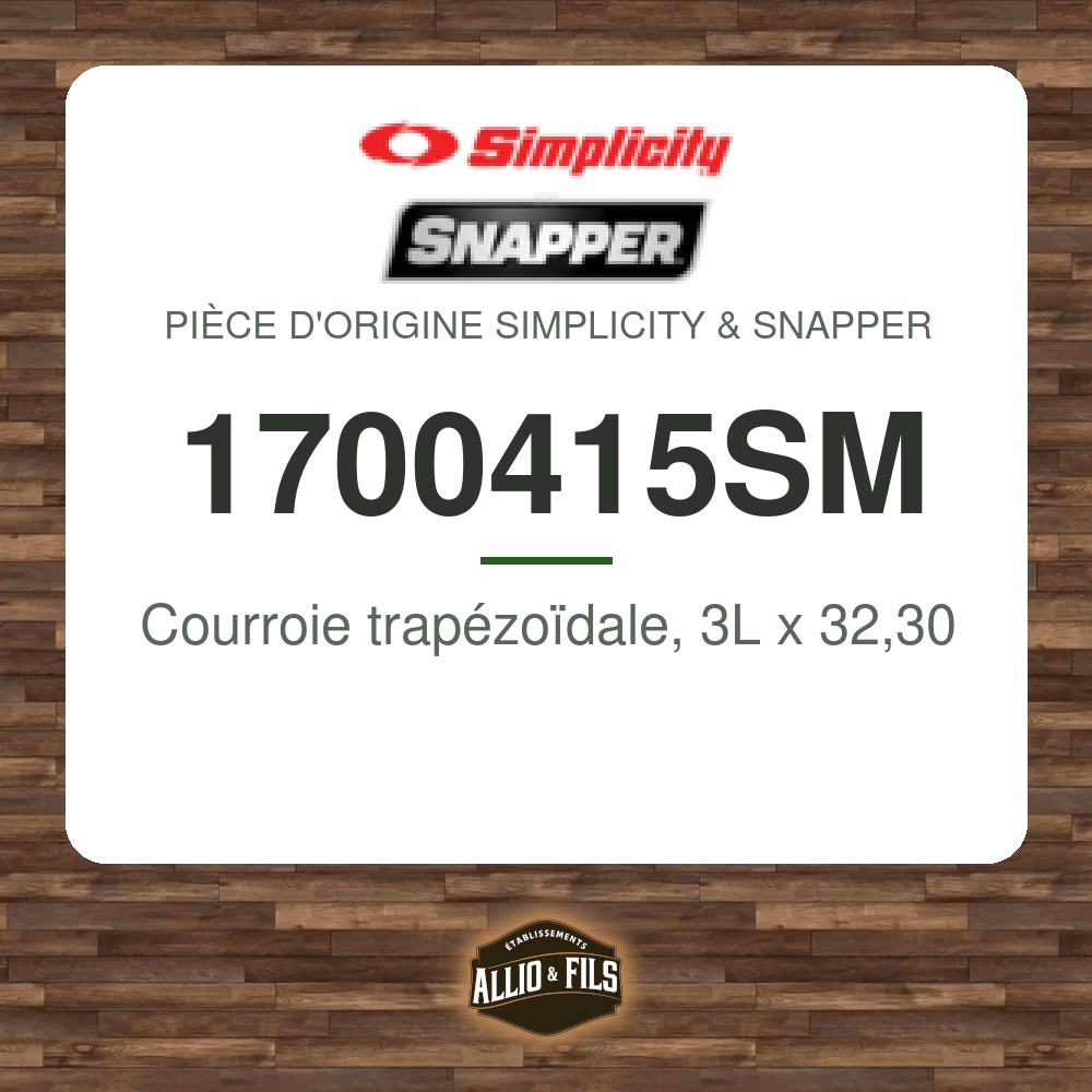 Courroie trapézoïdale, 3L x 32,30 - Simplicity & Snapper 1700415SM