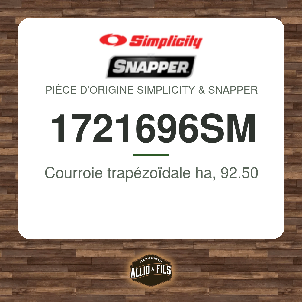 Courroie trapézoïdale ha, 92.50 - Simplicity & Snapper 1721696SM