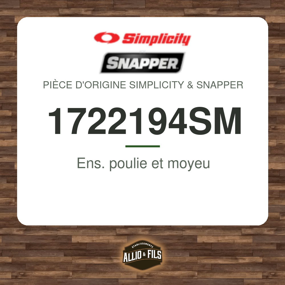 Ens. poulie et moyeu - Simplicity & Snapper 1722194SM