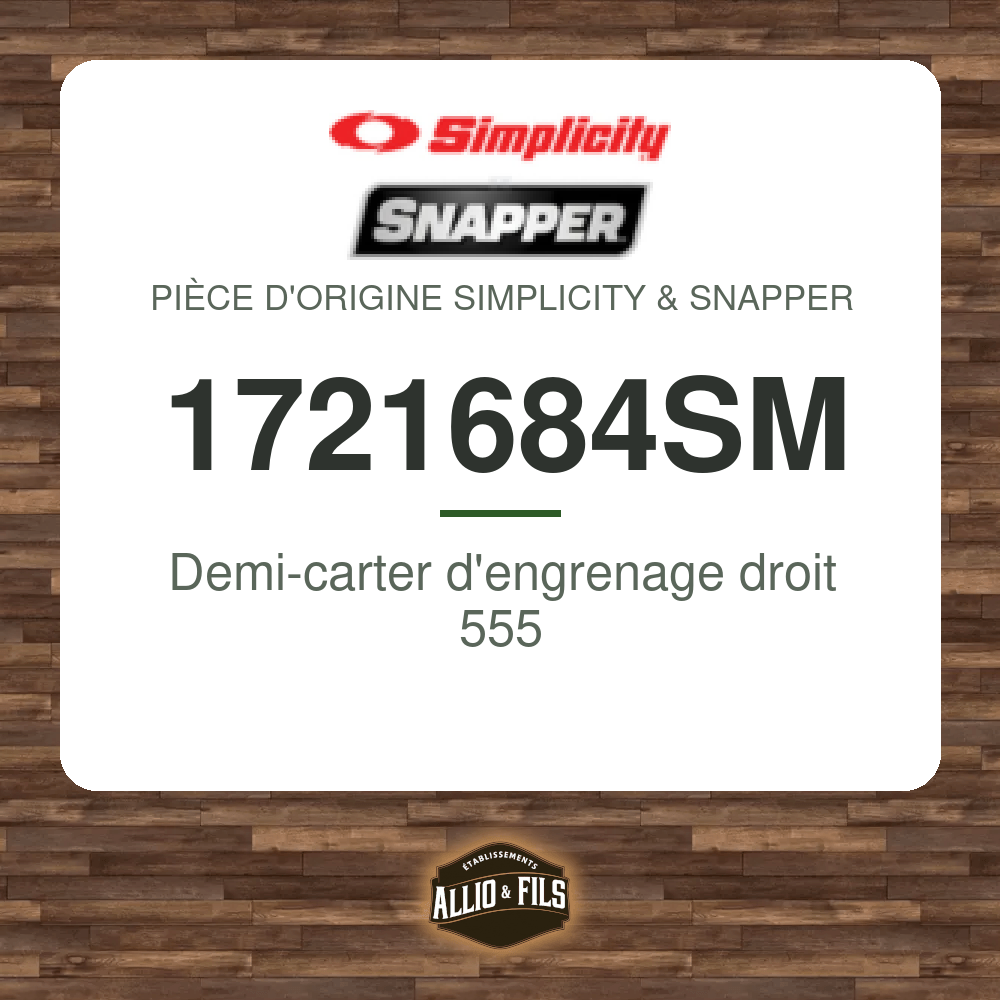 Demi-carter d'engrenage droit 555 - Simplicity & Snapper 1721684SM