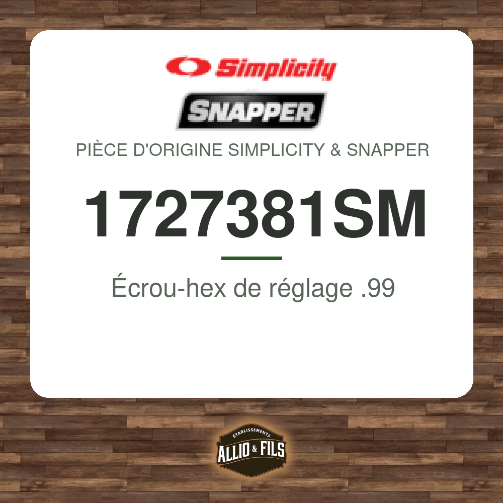 Écrou-hex de réglage .99 - Simplicity & Snapper 1727381SM