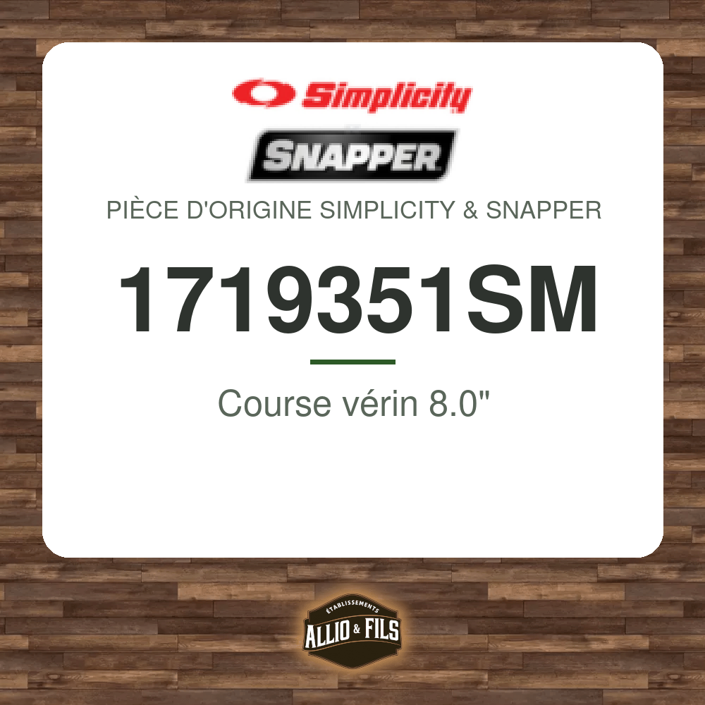 Course vérin 8.0" - Simplicity & Snapper 1719351SM