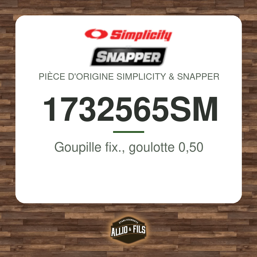 Goupille fix., goulotte 0,50 - Simplicity & Snapper 1732565SM