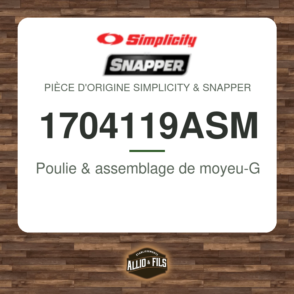 Poulie & assemblage de moyeu-G - Simplicity & Snapper 1704119ASM