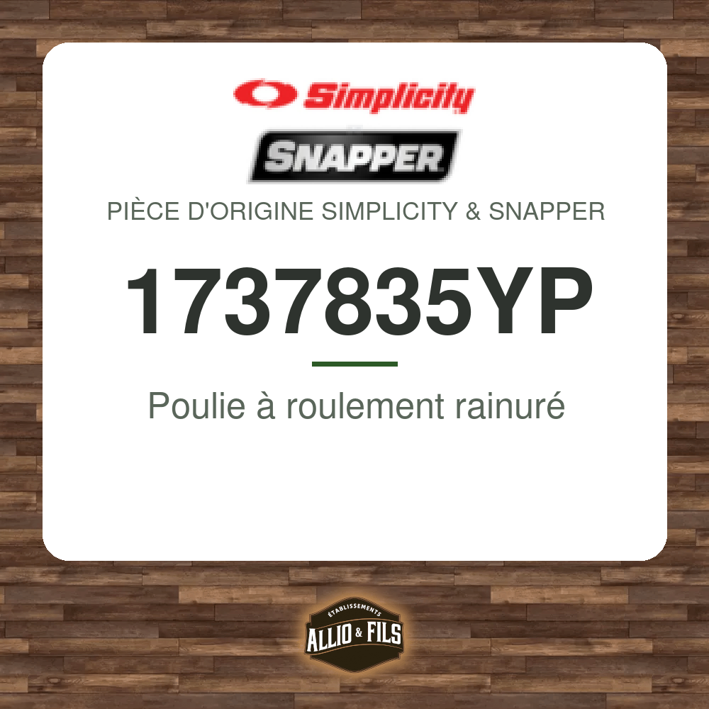 Poulie à roulement rainuré - Simplicity & Snapper 1737835YP