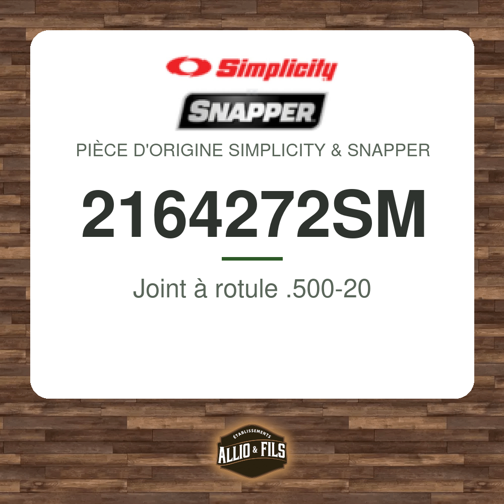 Joint à rotule .500-20 - Simplicity & Snapper 2164272SM