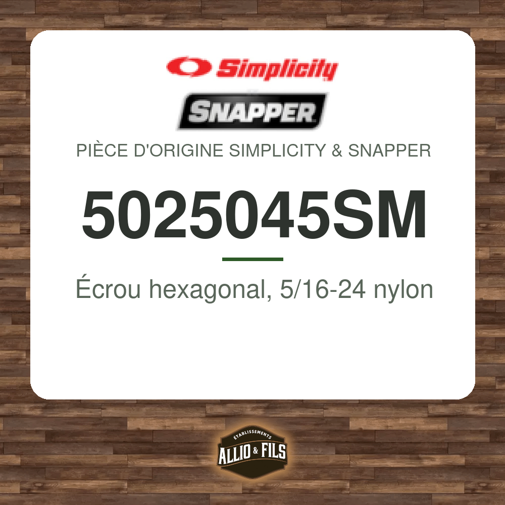 Écrou hexagonal, 5/16-24 nylon - Simplicity & Snapper 5025045SM