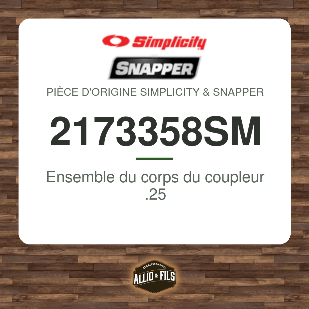 Ensemble du corps du coupleur .25 - Simplicity & Snapper 2173358SM