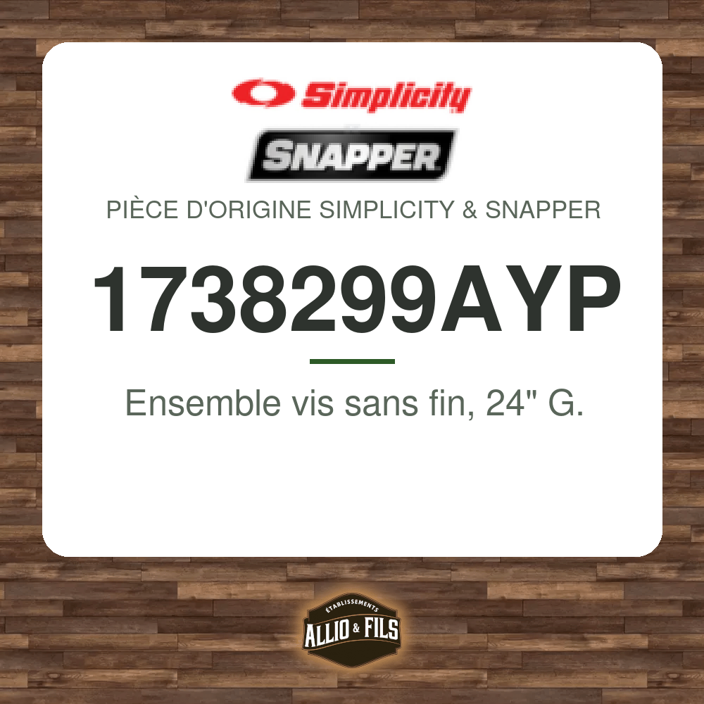Ensemble vis sans fin, 24" G. - Simplicity & Snapper 1738299AYP