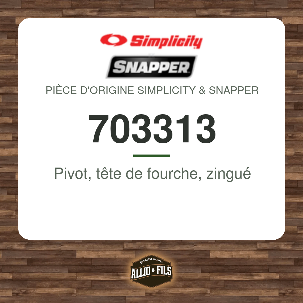 Pivot, tête de fourche, zingué - Simplicity & Snapper 703313