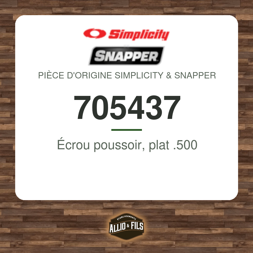 Écrou poussoir, plat .500 - Simplicity & Snapper 705437