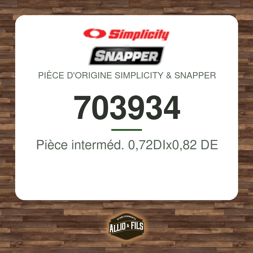 Pièce interméd. 0,72DIx0,82 DE - Simplicity & Snapper 703934