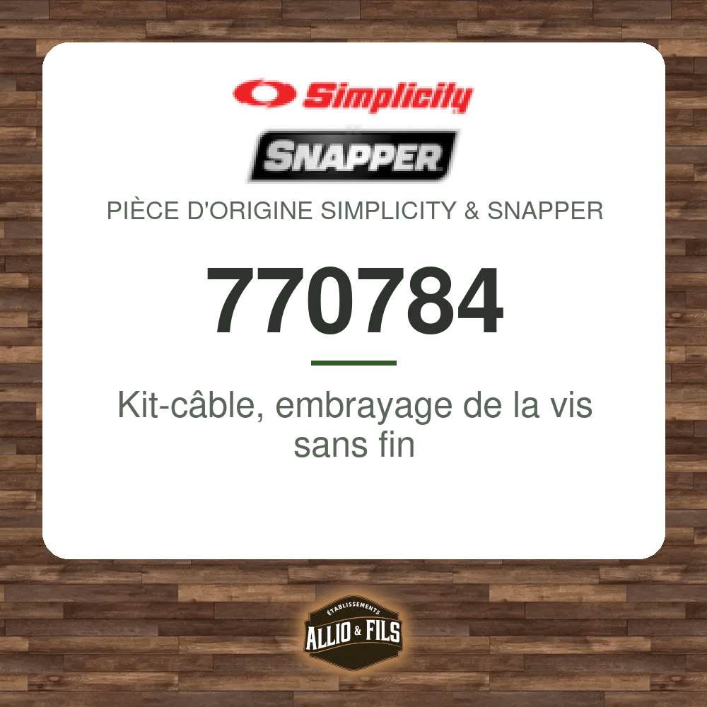Kit-câble, embrayage de la vis sans fin - Simplicity & Snapper 770784