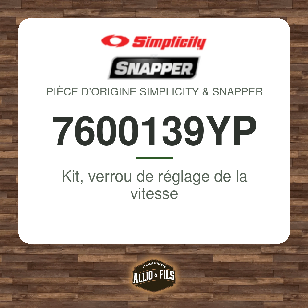Kit, verrou de réglage de la vitesse - Simplicity & Snapper 7600139YP