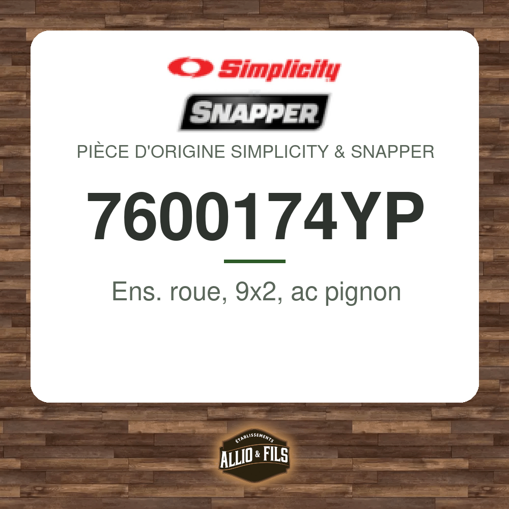 Ens. roue, 9x2, ac pignon - Simplicity & Snapper 7600174YP