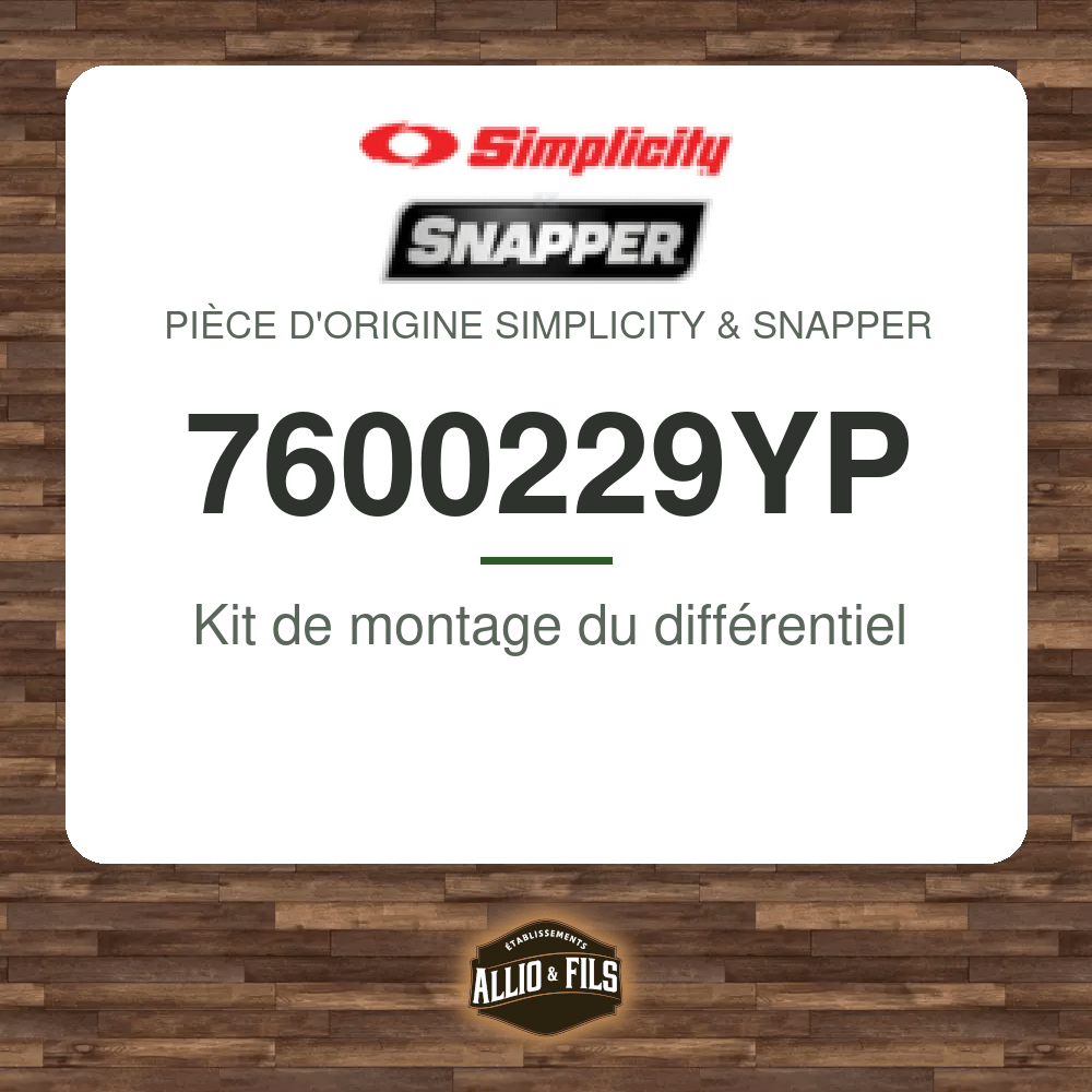 Kit de montage du différentiel - Simplicity & Snapper 7600229YP
