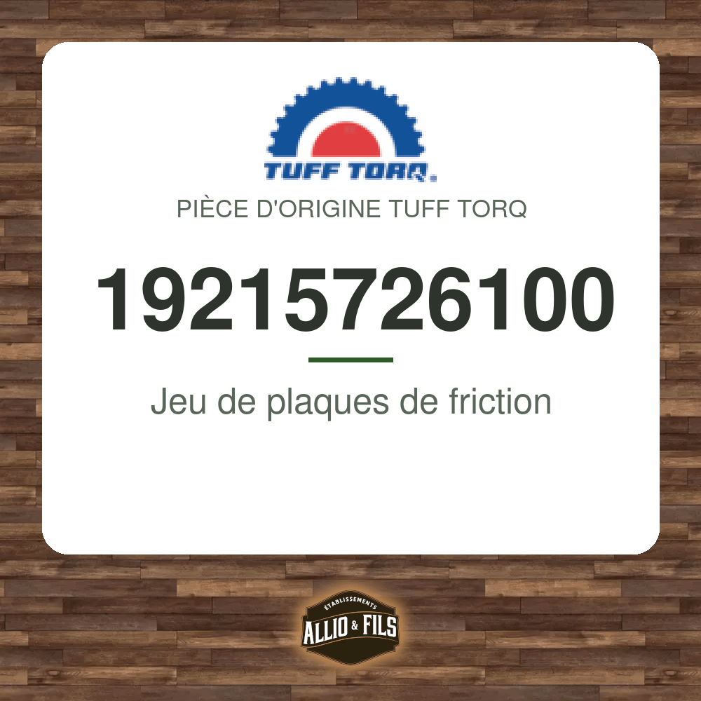 Jeu de plaques de friction - Tuff Torq 19215726100