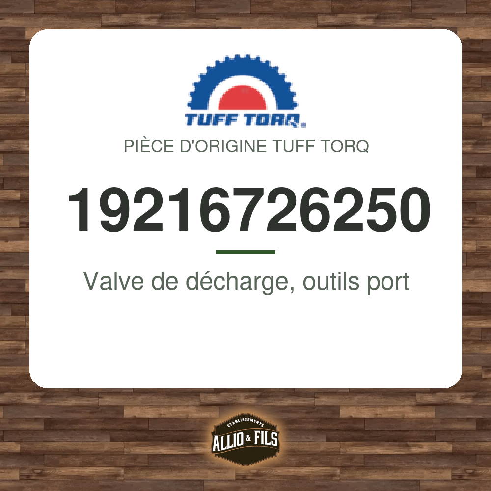 Valve de décharge, outils port - Tuff Torq 19216726250