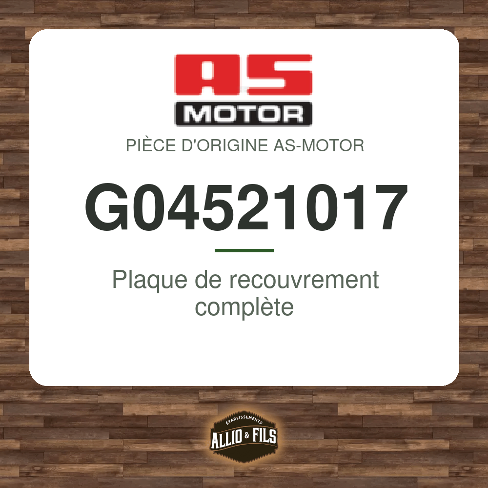 Plaque de recouvrement complète - AS-Motor G04521017