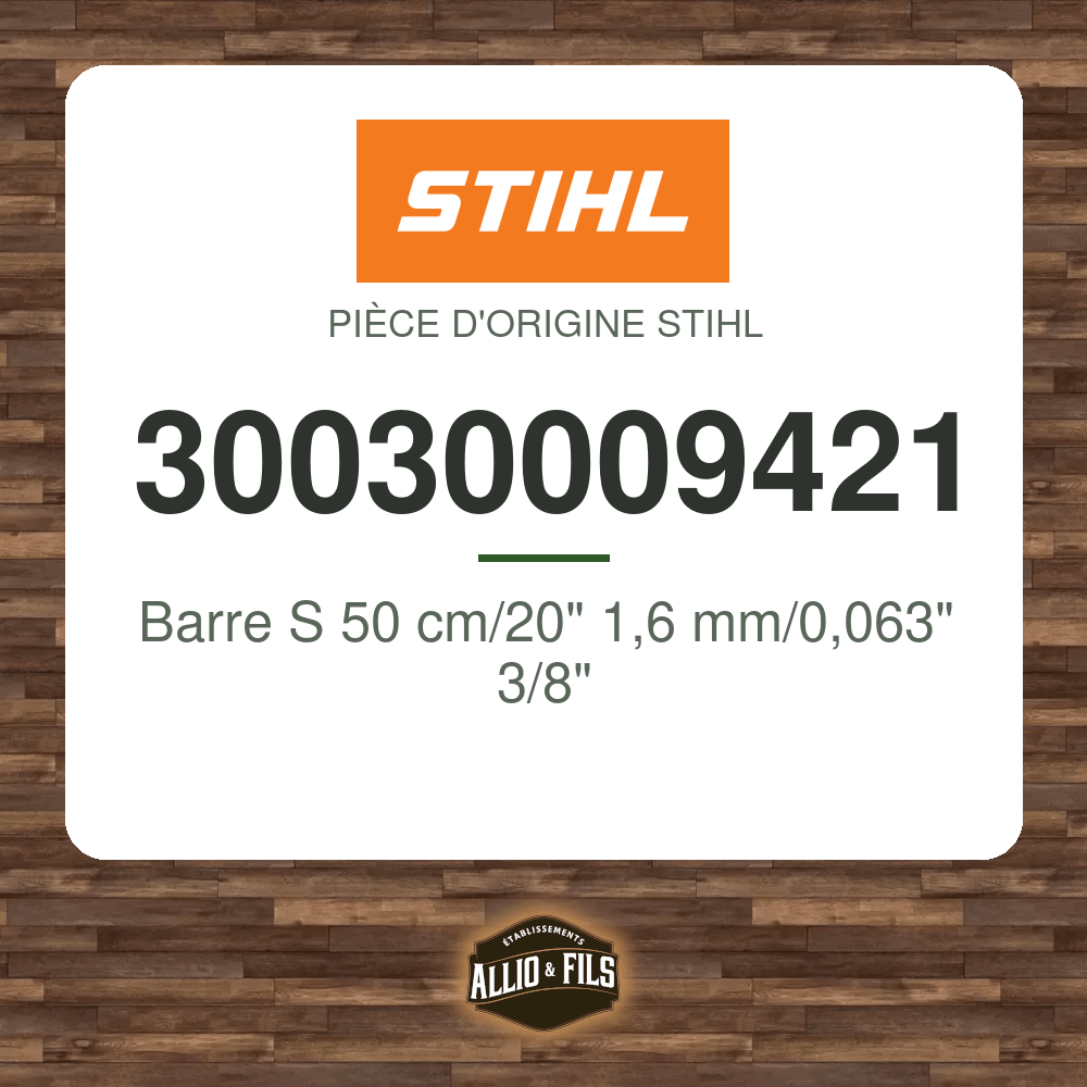 Barre S 50 cm/20" 1,6 mm/0,063" 3/8" - Stihl 30030009421