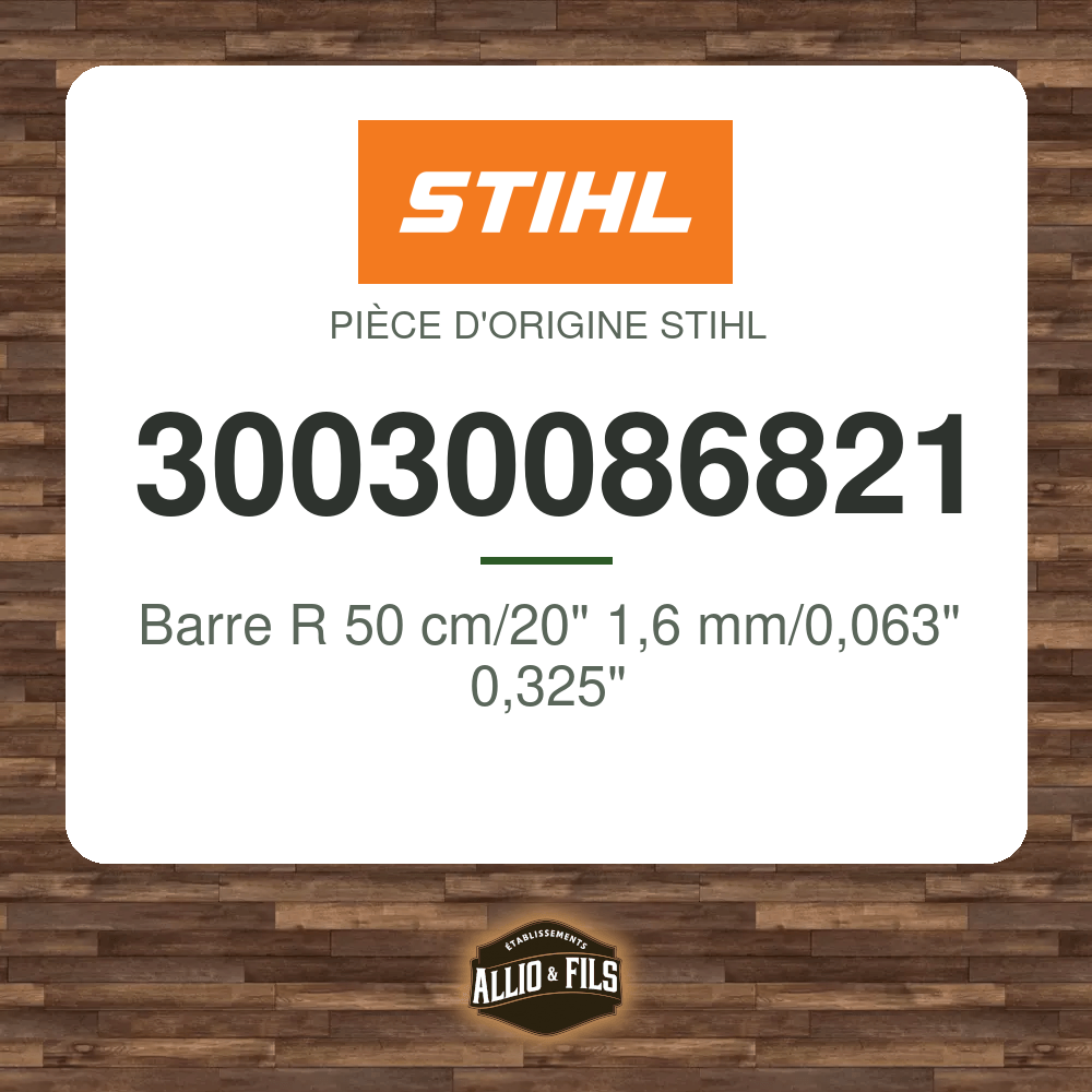 Barre R 50 cm/20" 1,6 mm/0,063" 0,325" - Stihl 30030086821